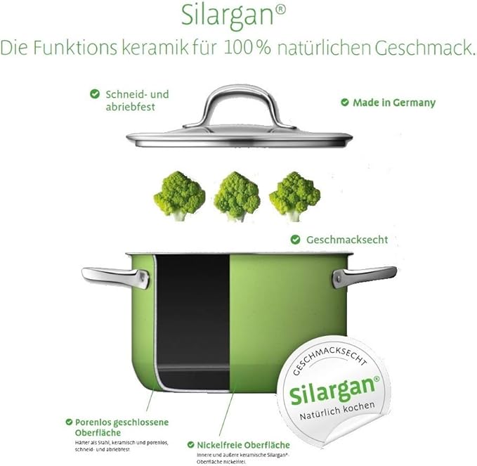 Silit Compact 4-Piece Induction Saucepan Set with Glass Lid Silargan Functional Ceramic Induction Pots Set Nickel-Free Petrol Blue