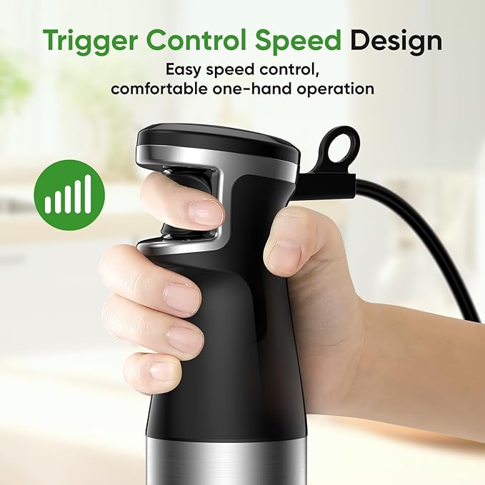 Immersion Blender Handheld 1100W 3 in 1 Corded Stick Hand Blenders for Kitchen with Trigger Speed Control with Whisk Milk Frother Attachemnts Perfect Emulsifier for Soup Smoothie Puree
