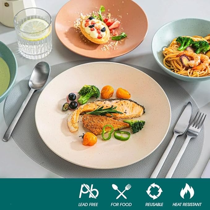 16 Piece Stoneware Tableware Set with Dinner Dessert Soup Plate Bowl Service for 4 person