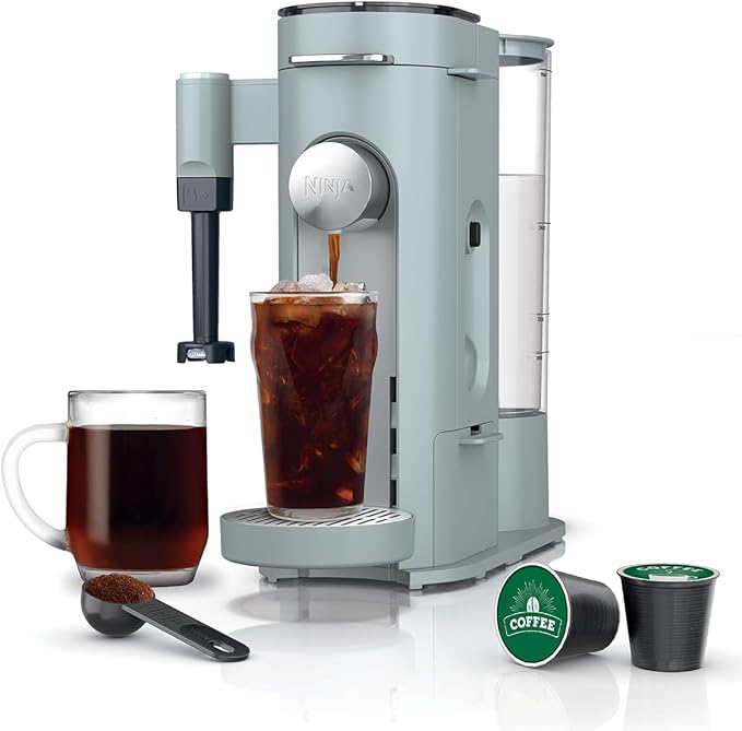 Ninja Pods &amp Grounds Specialty Single-Serve Coffee Maker K-Cup Pod Compatible Built-In Milk Frother 6-oz. Cup to 24-oz. Travel Mug Sizes Iced Coffee Maker Glacier Blue PB051GB