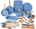 32-Piece Ceramic Nonstick Cookware Set with Utensils &amp Bakeware – Fry Pans Dutch Oven Grill Pan Knives Measuring Cups &amp Spoons Pizza Pan Baking Sheet (Blue)