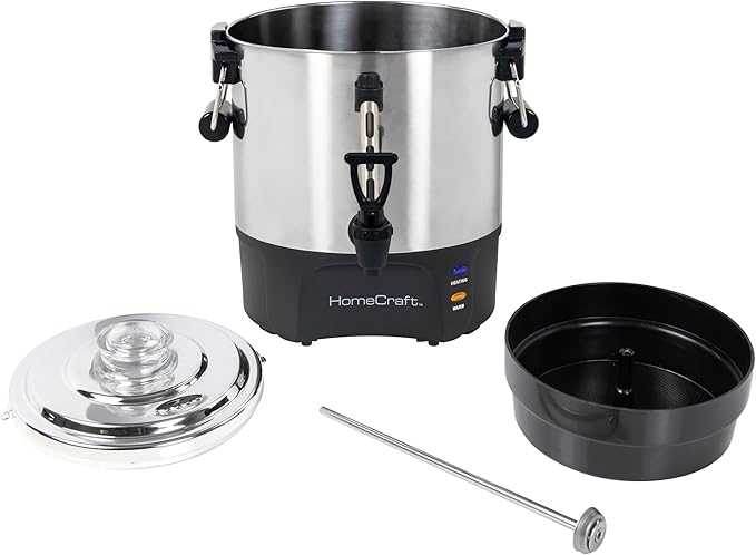 Homecraft 40-Cup Beverage Urn – Quick Brew Stainless Steel Coffee Maker – Drip-Free Spout Reusable Filter – For Events Parties Large Gatherings – Stainless Steel