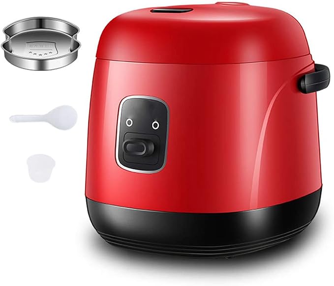 Electric Rice Cooker with Steam Basket Nonstick 1.2L Fast Cooking &amp Keep Warm for 2-4 People Portable Mini Design Red
