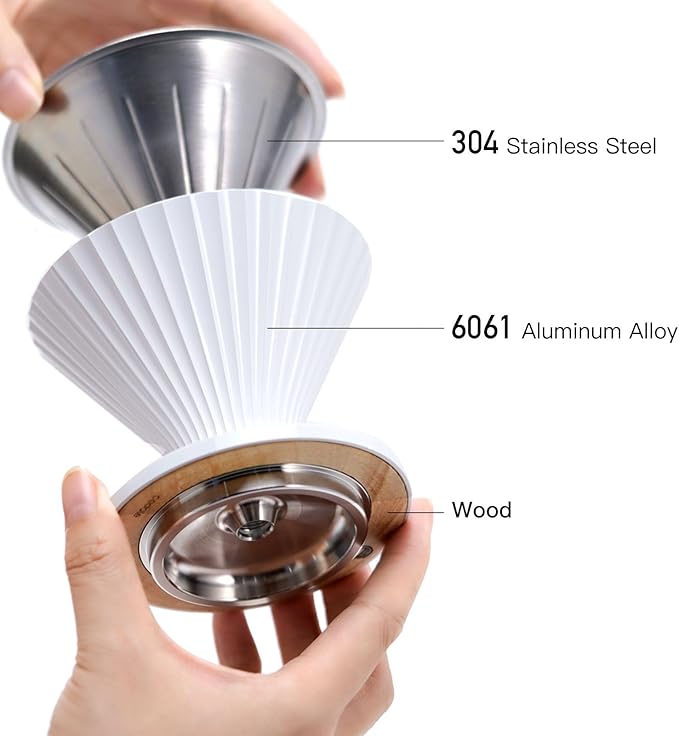 Pour Over Coffee Dripper Drip Coffee Pour Over Maker Resuable Blossom Cone Funnel Stainless Steel Metal Coffee Filter for Travel Camping Office Home Coffee Maker Brew (Snow White)