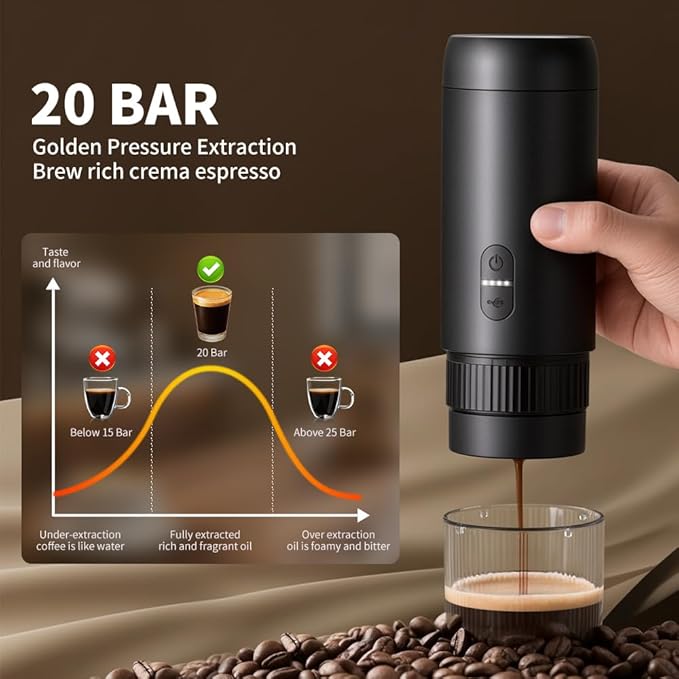 Portable Coffee Maker Espresso Machine Suitable for Coffee Powder Capsule Coffee Convenient for RV Camping Hiking Picnicking Office and Home Use