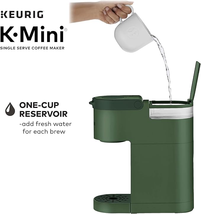 Keurig K-Mini Single Serve Coffee Maker with 6-12Oz Cup Sizes Quick Brewing and Removable Drip Tray (Evergreen Renewed)