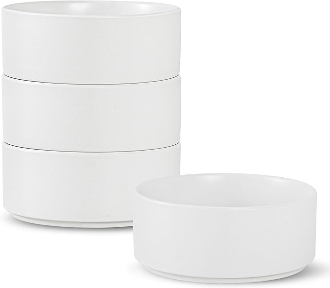 Stoneware Cereal and Soup Bowls Set of 4 6 Inch Matte Glaze Ceramic Bowls for Breakfast &amp Oatmeal Microwave and Dishwasher Safe Matte White
