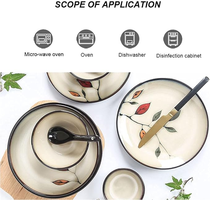 Stoneware Leaves Dinnerware Set 52 PieceCeramic Bowls and Plates SetMicrowave and Dishwasher Safe.