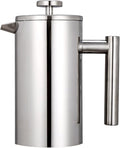 French Press Coffee Maker 304 Stainless Steel Coffee Press Cold Brew Heat Resistant Thickened Borosilicate Coffee Pot for Camping Travel Gifts(1000ML)