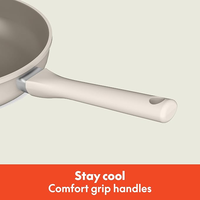 bella 7 Piece Cookware Set with EverGood™ Ceramic Nonstick Coating Dishwasher Safe Oven Safe All Stovetops Compatible Glass Lids with Silicone Rims Cool Touch Handles Oatmilk