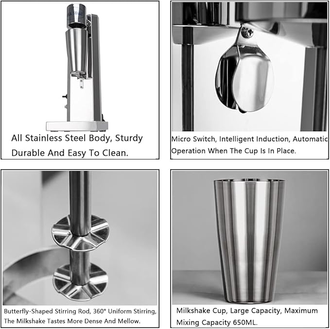 180W Electric Milkshake Maker Machine 1800RMP Commercial Home Stainless Steel Speed Adjustable Drink Mixer Smoothie Milk Ice Cream Blender 800ML Cup
