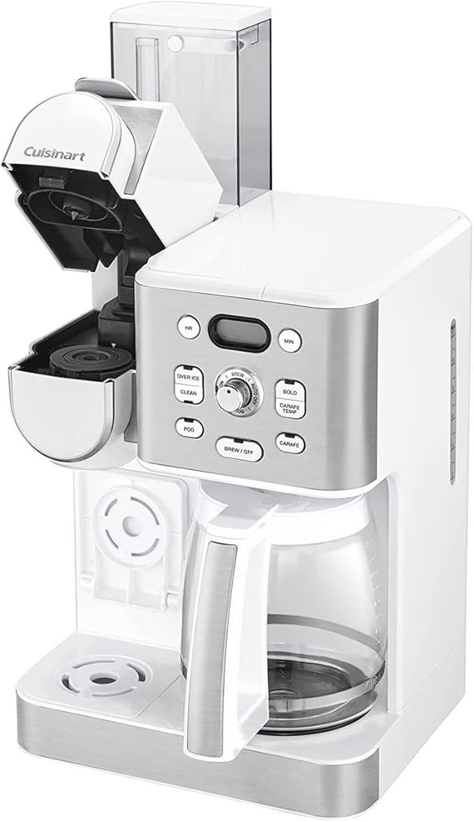 Cuisinart 12-Cup Coffee Maker Single-Serve Brewer Glass Carafe Automatic Hot &amp Iced Coffee Machine Brew Strength Control and Brew Pause SS-16W White