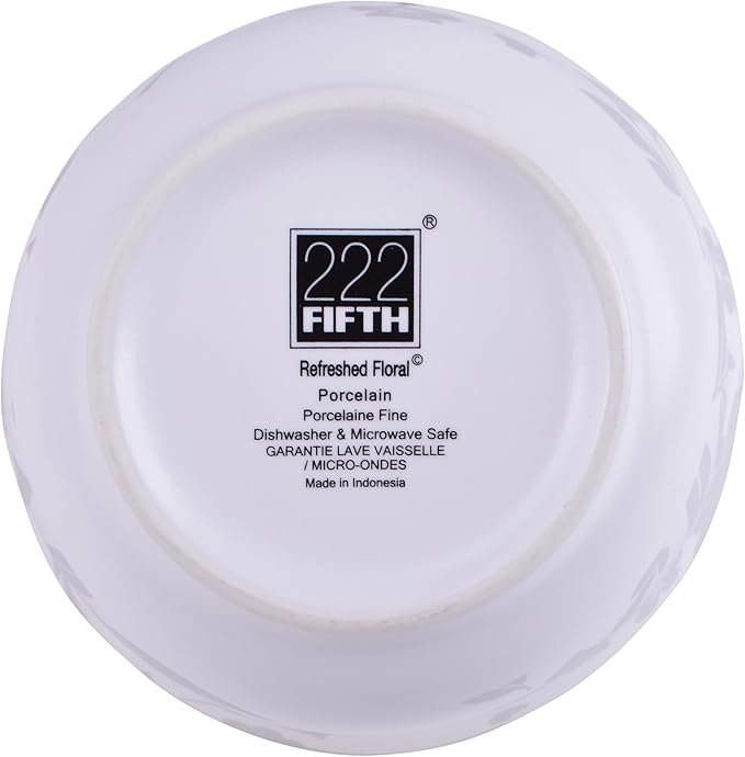 222 Fifth 12-Piece Porcelain Dinnerware Set for 4 Glossy White Plates and Bowls Sets with Silver Flower Pattern Luxury Ceramic Dish Set Elegant Kitchen Dishes for Everyday Dining Refreshed Floral