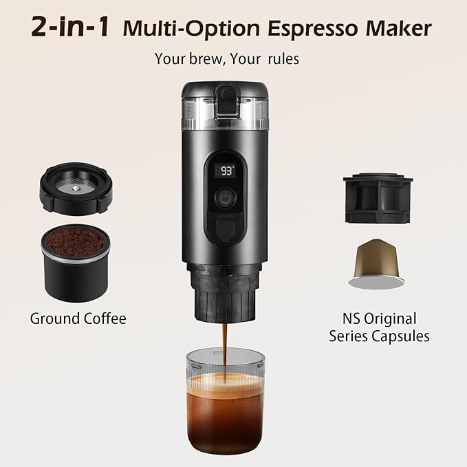 Portable Electric Espresso Machine Self Heating Small Travel Espresso Coffee Maker for Camping RV Hiking Office(Black)