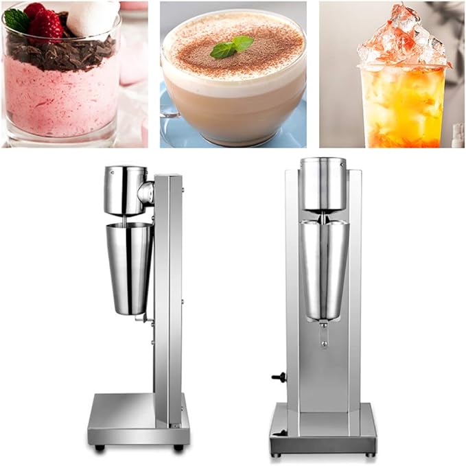 Milkshake Maker Machine Commercial Milk Shake Maker Mixer Electric Malt Maker Machine Drink Mixer with Single Head Malt Blender Stainless Steel Two-Speed 110V 180W 18000rmp (US Stock)