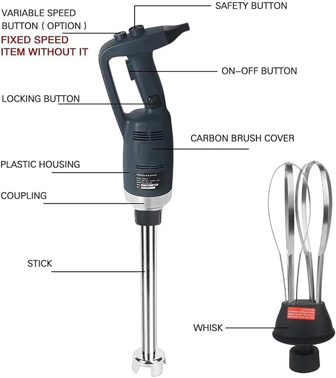 Handheld Immersion Blender 500W Electric Stick Blender Two-blade Pressurized Blending and Speed 4000RPM-16000RPM Adjustable 304 Stainless Steel Material for Soups Mashed Potatoes