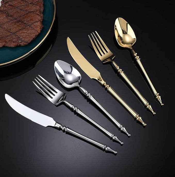 Black Gold Silverware Set for 8 Modern 40 Piece Flatware Cutlery Utensils Set Durable 18/10 Stainless Steel Include Knives Forks and Spoons Tableware Set for Home Kitchen Wedding Mirror Polished