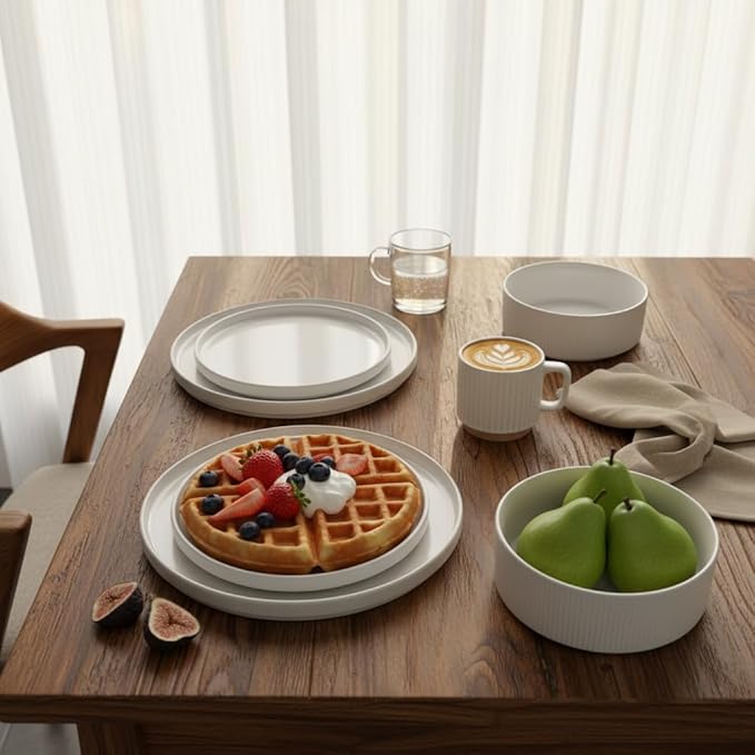 UDNORDGLOE Porcelain Dinnerware Sets for 4 12 - Piece Ceramic Plates and Bowls SetsStoneware Clip and Scratch Resistant Dishware Microwave and Dishwasher Safe Matte White