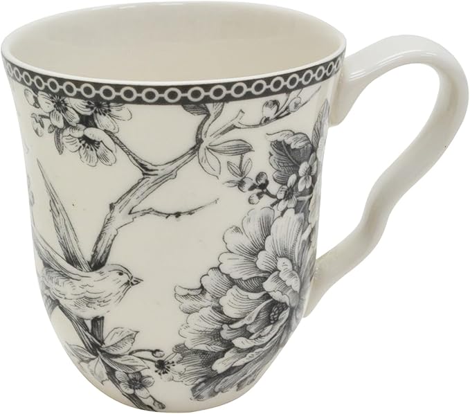 222 Fifth Adelaide 16-Piece Casual Grey Porcelain Dinnerware Set – Service for 4 Classic Toile Bird &amp Floral Design Microwave &amp Dishwasher Safe for Everyday Dining &amp Entertainment