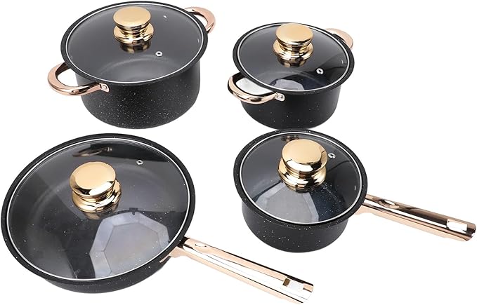 Maifan Stone Coating Cookware Set Stainless Steel Pots Pans Set with Glass Lids Anti Stick Frying Pan Milk Pan Soup Pots for Kitchen Uniform Heating Durable