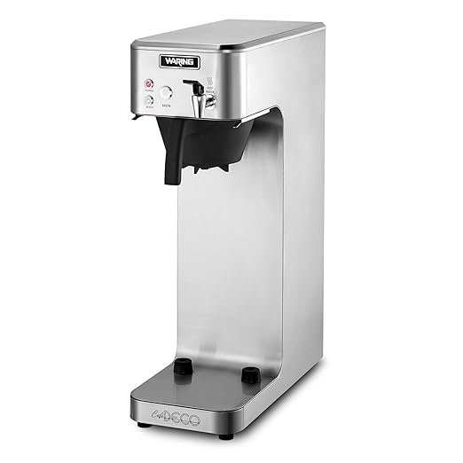 Waring Commercial WCM70PAP Café Deco Automatic Airpot Coffee Brewer Stainless Steel Construction Hot water faucet Plumbed 120V 5-15 Phase PlugSilver/ Black