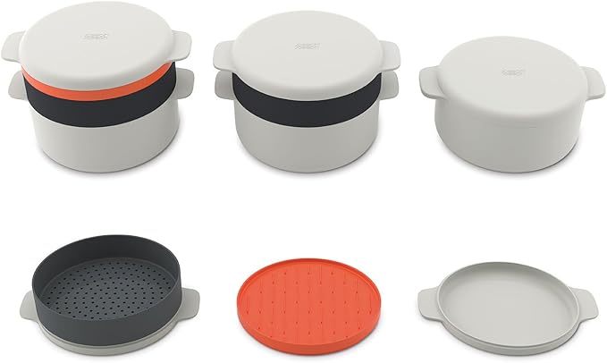 Joseph Joseph M-Cuisine Microwave 4-Piece Stackable Cooking Set 2 liter cooking pot steamer griddle and lid Orange/Beige
