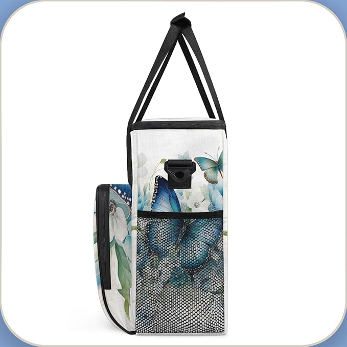 Flowers Butterfly Coffee Maker Carrying Bag Retro Butterfly Travel Storage Bag Compatible with K-Mini or K-Mini Plus Single Serve Coffee Brewer Carrying Case with Multiple Pockets &amp Shoulder Str