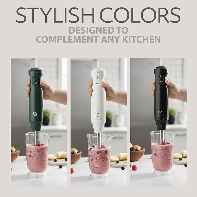WILLOW Eco Series 5 Speed Immersion Blender Handheld Powerful yet Quiet 500 Watt Electric Stick Blender with Turbo Mode &amp Removable Base Hand Blender for Soup Smoothie 304 Stainless Steel - WH