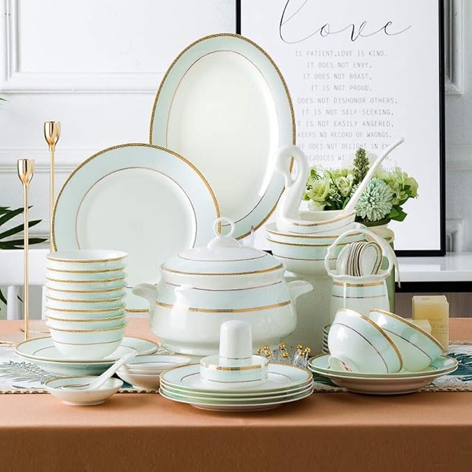 New Dinnerware SetsDinnerware Set 48 Pieces European Style High-Grade Bone China Plates And Bowls Sets - Ceramics Dinner Set For Wedding Gifts And Family Gathering