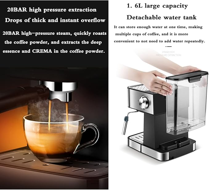 20 Bar Pump Espresso and Cappuccino Machine Italian coffee machine household small semi-automatic high pressure steam milk froth coffee machine stainless steel wire drawing body