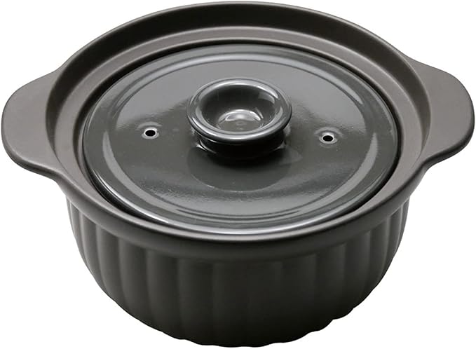 Suzuki 7223-0700 Rice Earthenware Pot 2 Cups Direct Fire Microwave Compatible Approx. 7.9 inches (20 cm) Thermatec Floral Pattern Anthurium Black