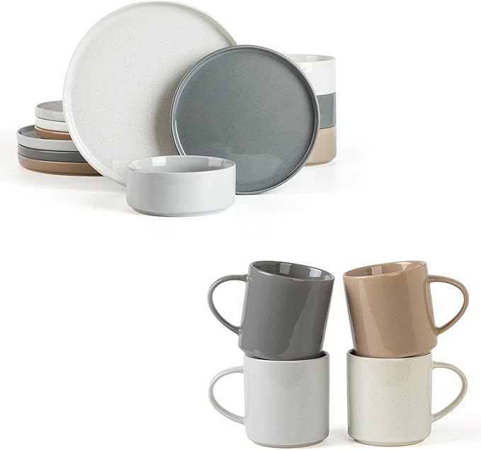 Famiware Nebula Plates and Bowls Set with Coffee Mugs Set 16 Pieces Dinnerware Sets Multi-color