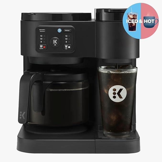 K-Duo Essentials Hot &amp Iced Single-Serve Coffee Maker with Carafe Dual Brew System for Pods &amp Ground Coffee Large Capacity Glass Carafe