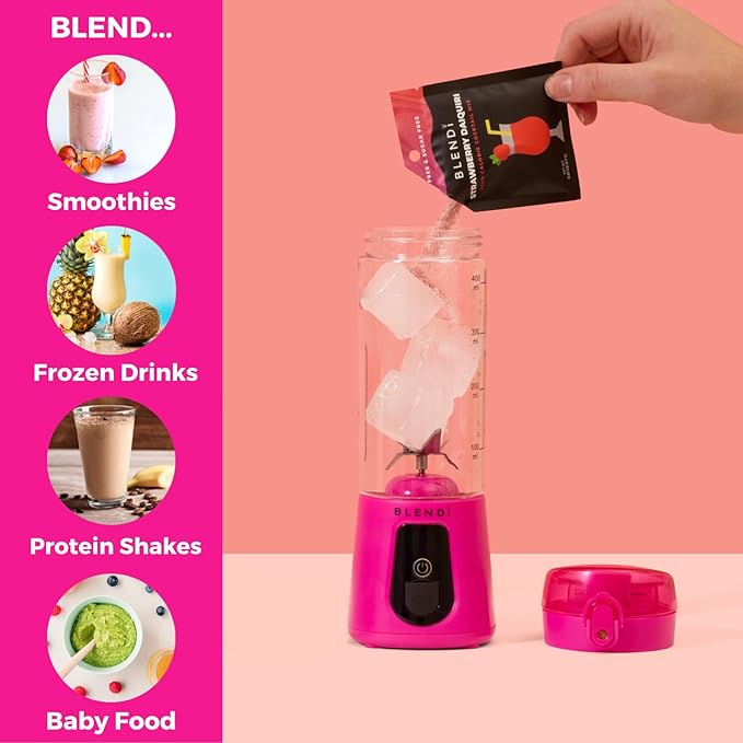 BLENDi Pro+ Portable Blender (New 2025 Model 17.5oz Hot Pink) – Upgraded Ice Crushing 120W Motor USB-C Rechargeable Cordless Personal Blender Smoothies &amp Shakes – BPA-Free Travel-Friendly