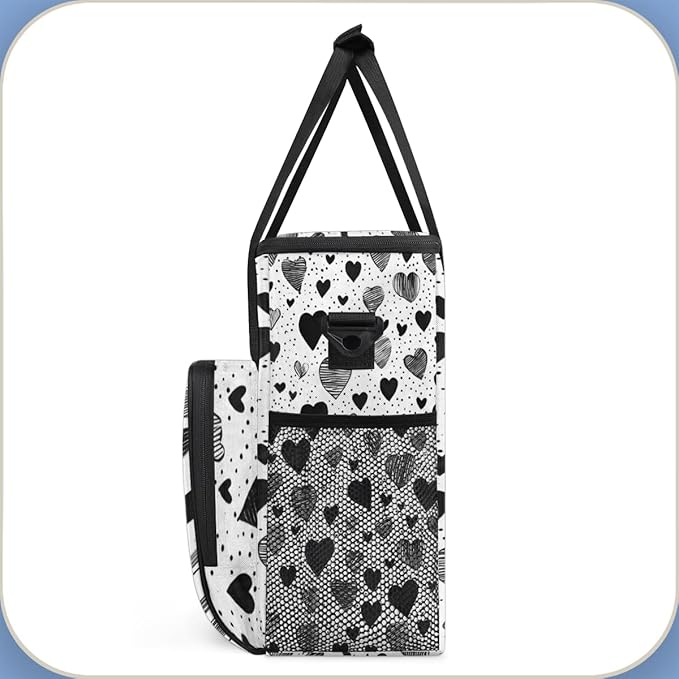 Black White heart Coffee Maker Carrying Bag Portable Travel Storage Tote Bag Compatible with K-Mini or K-Mini Plus Single Serve Coffee Brewer Carrying Case with Multiple Pockets &amp Shoulder Strap