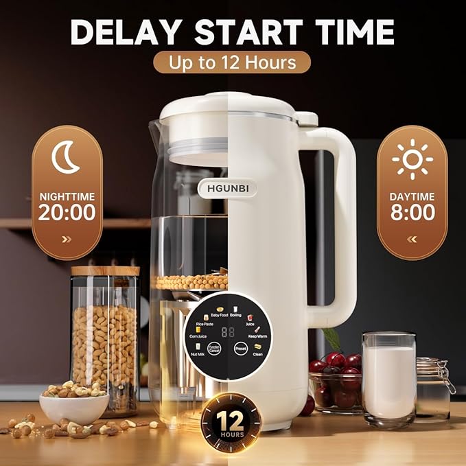 8-in-1 Automatic Nut Milk Maker Machine 50oz Soy Milk Maker with 12 Blades Nut Milk Maker Blender for Homemade Plant-Based Milk Oat Soy with Self-Cleaning Keep Warm 12-Hour Delay