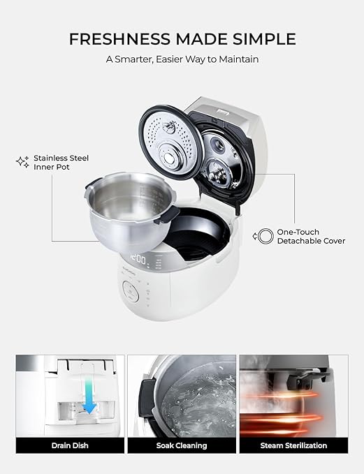 CUCKOO Twin Pressure Rice Cooker 6-Cup Uncooked / 12-Cup Cooked with Induction Heating Technology 19 Menu Modes with Voice Guide Full Stainless Steel Inner Pot White (CRP-LHTAR0609FW)