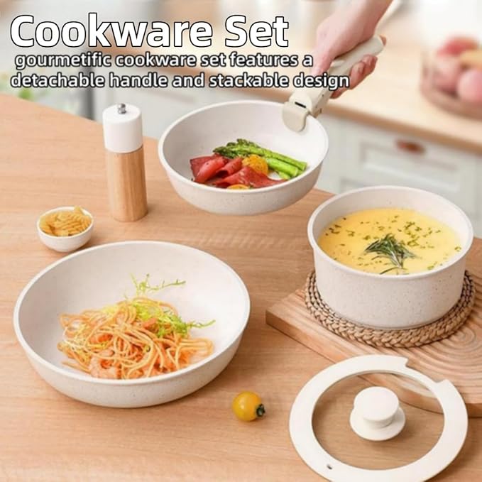Cookware Set 5/11 Piece Utensils Cookware Set Removable Handle Stackable Nonstick Cooking Set for Kitchen With All Stovetops for Kitchen (Pink 11PCS)