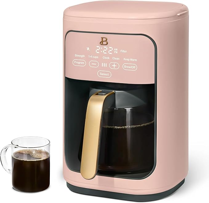 B by Drew Barrymoree Coffee Maker 14-Cup Programmable with Touchscreen 1-4 Cup Setting &amp Keep Warm (Rose)