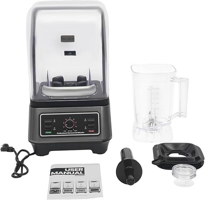 Professional Commercial Blender With Soundproof Shield1600W High-Speed Electric Countertop Blender with Mixing Rod9 SpeedsMultifunctional Quiet Blenders for Mixing Grinding