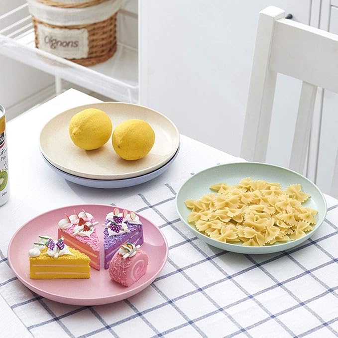 Unbreakable Tableware 4pcs Set Dinner Plates 7.5'' Round Food Plate Dish Saucer Healthy Wheat Straw Dinnerware Dishes Set GRB251G