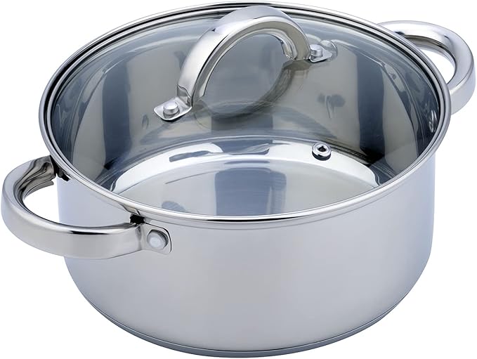 Switzerland 7 Stainless Steel AISI 430 7-Piece Cookware Set with Tempered Glass Lids with Valve - Suitable for Gas Electric Ceramic and Induction Cookers