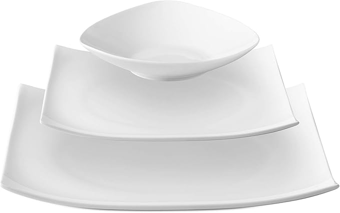 Bone China Square Shape Elegance White 18pc Dinnerware Set