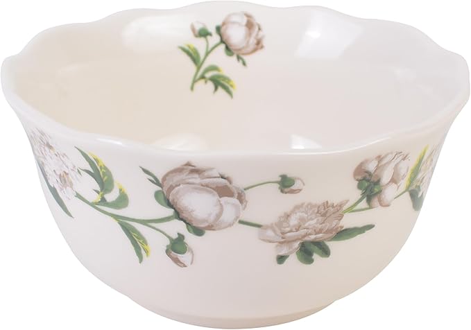 222 Fifth Luxe Peony Neutral Porcelain 12-Piece Dinnerware Set – Service for 4 Includes Dinner Plates Salad Plates &amp Cereal Bowls Glossy Finish Dishwasher Safe for Daily Dining &amp Entertai