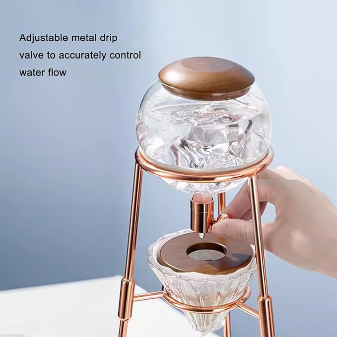 Cold Brew Drip Tower 500ml Reusable Glass Iced Coffee Maker with Slow Drip Speed Control Valve Glass Pot and Stainless Steel Stand for Cafe Home Kitchen