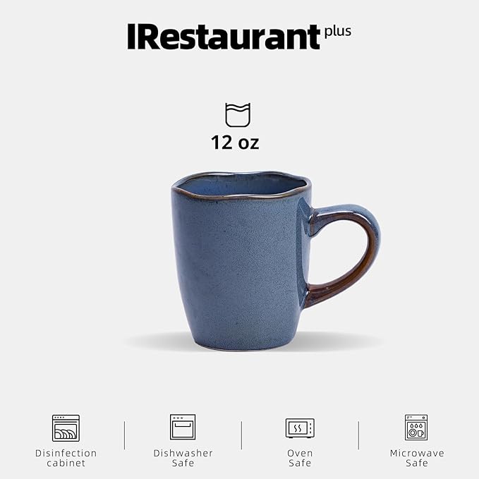 Organic Shape Highland Ceramic Mug 24pcs 12oz Handmade Reactive Glaze Stoneware Coffee Mug with Wavy Edge for Kitchen Microwave &amp Dishwasher Safe Scratch Resistant-Blue