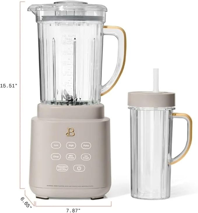 High Performance Countertop Blender System with Personal Blending Cups Ice Crushing Smoothie and Food Processing (Porcini Taupe)