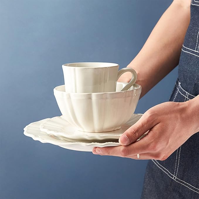 GaRcan 16-Piece Kitchen Porcelain Dinnerware Set - Plates and Bowls Sets - Stoneware Dinnerware Sets - Dinner Dishes Set with Dinner Plates