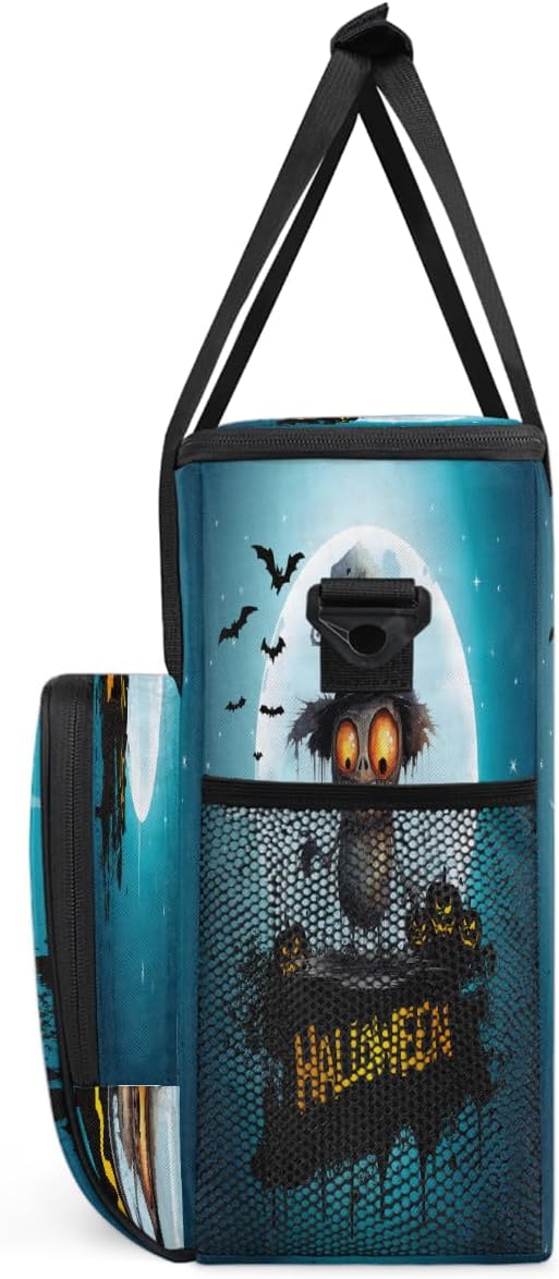 Halloween Monster Pumpkin Bat Coffee Maker Carring Bag Travel Carrying Storage Tote Bag Compatible with Keurig K-Mini or K-Mini Plus Portable Single Serve Coffee Brewer Case with Pockets