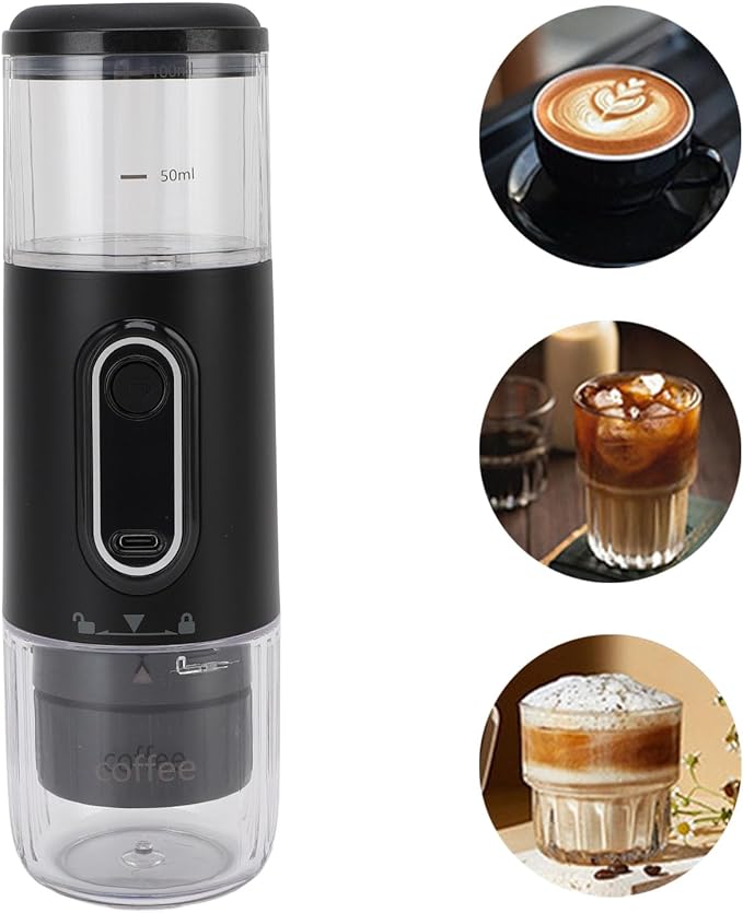 Portable Coffee MakerVersatile Coffee Compatibility Single Serve One Cup MakerLightweight and Travel Ready Portable Electric Espresso Machinefor Outdoor Car Travel (Black)